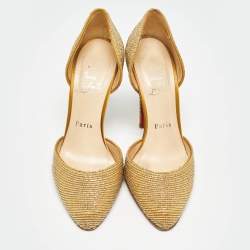 Christian Louboutin Gold Embellished Satin Labyrinth D'orsay Pumps Size 38