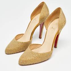 Christian Louboutin Gold Embellished Satin Labyrinth D'orsay Pumps Size 38