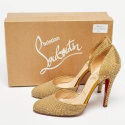 Christian Louboutin Gold Embellished Satin Labyrinth D'orsay Pumps Size 38