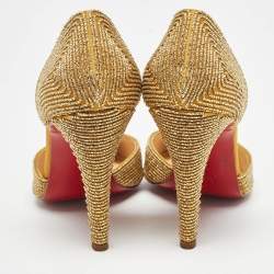 Christian Louboutin Gold Embellished Satin Labyrinth D'orsay Pumps Size 38