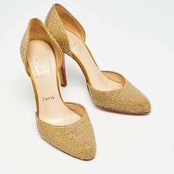 Christian Louboutin Gold Embellished Satin Labyrinth D'orsay Pumps Size 38