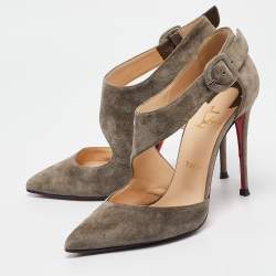 Christian Louboutin Grey Suede Sharpeta Ankle Strap Pumps Size 39