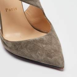 Christian Louboutin Grey Suede Sharpeta Ankle Strap Pumps Size 39