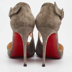 Christian Louboutin Grey Suede Sharpeta Ankle Strap Pumps Size 39