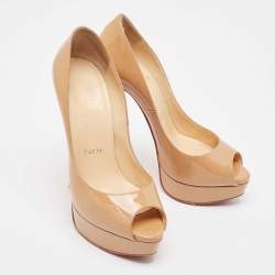 Christian Louboutin Beige Patent Leather Lady Peep Pumps Size 38