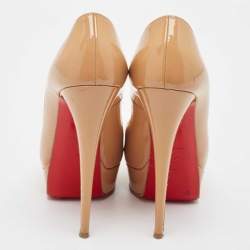 Christian Louboutin Beige Patent Leather Lady Peep Pumps Size 38