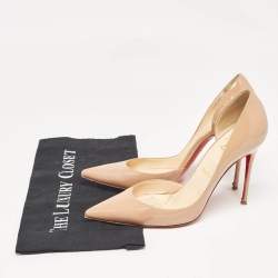 Pre Owned Christian Louboutin Beige Patent Leather Iriza Pumps Size 40