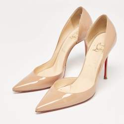 Pre Owned Christian Louboutin Beige Patent Leather Iriza Pumps Size 40