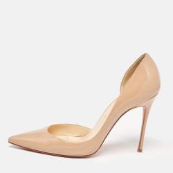 Pre Owned Christian Louboutin Beige Patent Leather Iriza Pumps Size 40