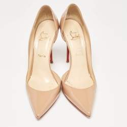 Pre Owned Christian Louboutin Beige Patent Leather Iriza Pumps Size 40