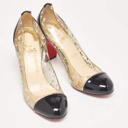 Christian Louboutin Black Patent Leather and Textured PVC Round Toe Pumps Size 39