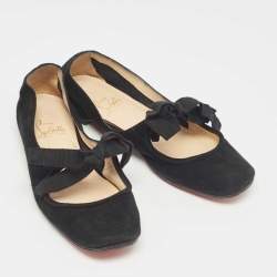 Christian Louboutin Black Suede Bow Tie Ballet Flats Size 35.5