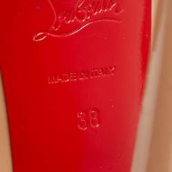 Pre Owned Christian Louboutin Beige Patent Leather Lady Peep Platform Pumps Size 38