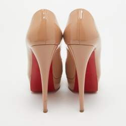 Pre Owned Christian Louboutin Beige Patent Leather Lady Peep Platform Pumps Size 38