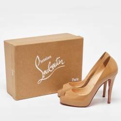 Christian Louboutin Beige Patent Leather Very Prive Peep Toe Pumps Size 39