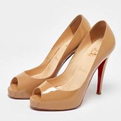 Christian Louboutin Beige Patent Leather Very Prive Peep Toe Pumps Size 39