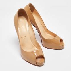 Christian Louboutin Beige Patent Leather Very Prive Peep Toe Pumps Size 39