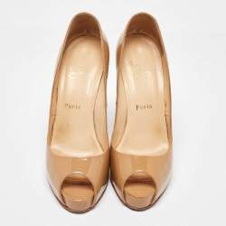 Christian Louboutin Beige Patent Leather Very Prive Peep Toe Pumps Size 39
