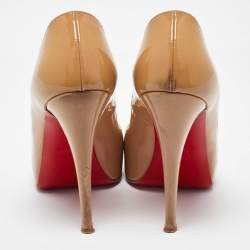Christian Louboutin Beige Patent Leather Very Prive Peep Toe Pumps Size 39