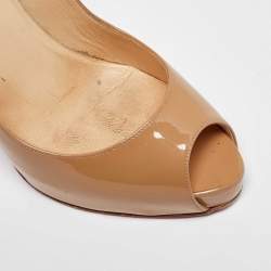 Christian Louboutin Beige Patent Leather Very Prive Peep Toe Pumps Size 39