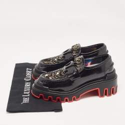 Pre Owned Christian Louboutin Black Patent Leather Smoking Slippers Size 37