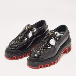 Pre Owned Christian Louboutin Black Patent Leather Smoking Slippers Size 37