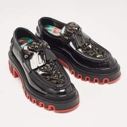 Pre Owned Christian Louboutin Black Patent Leather Smoking Slippers Size 37