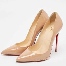 Pre Owned Christian Louboutin Beige Patent Pigalle Pumps Size 38