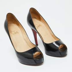 Christian Louboutin Black Patent Leather Lady Peep Toe Pumps 34.5