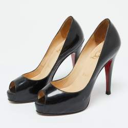 Christian Louboutin Black Patent Leather Lady Peep Toe Pumps 34.5
