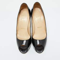 Christian Louboutin Black Patent Leather Lady Peep Toe Pumps 34.5