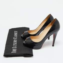 Christian Louboutin Black Patent Leather Lady Peep Toe Pumps 34.5