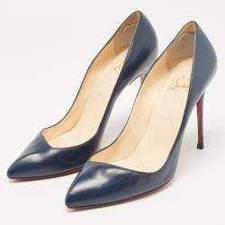 Christian Louboutin Navy Blue Leather Corneille Pumps Size 40.5