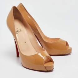 Christian Louboutin Beige Patent Leather Very Prive Pumps Size 39.5