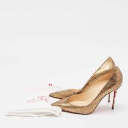 Pre Owned Christian Louboutin Gold Snakeskin Completa Pumps 41