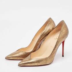 Pre Owned Christian Louboutin Gold Snakeskin Completa Pumps 41