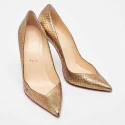 Pre Owned Christian Louboutin Gold Snakeskin Completa Pumps 41