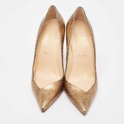 Pre Owned Christian Louboutin Gold Snakeskin Completa Pumps 41