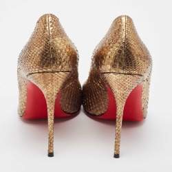 Pre Owned Christian Louboutin Gold Snakeskin Completa Pumps 41