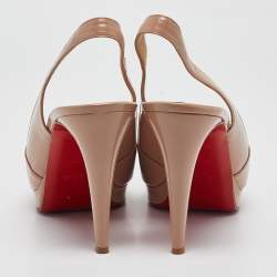 Christian Louboutin Beige Patent Leather Marpoil Peep Toe Pumps Size 41