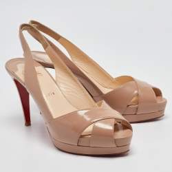 Christian Louboutin Beige Patent Leather Marpoil Peep Toe Pumps Size 41