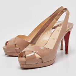 Christian Louboutin Beige Patent Leather Marpoil Peep Toe Pumps Size 41