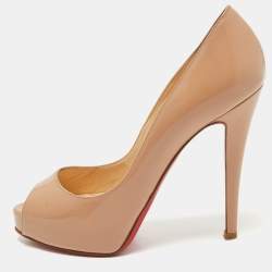 Christian Louboutin Beige Patent Leather Very Prive Pumps Size 37.5