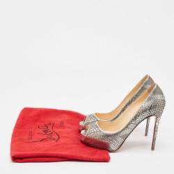 Pre Owned Christian Louboutin Grey Leather Suellena Platform Pumps 36.5
