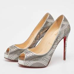 Pre Owned Christian Louboutin Grey Leather Suellena Platform Pumps 36.5