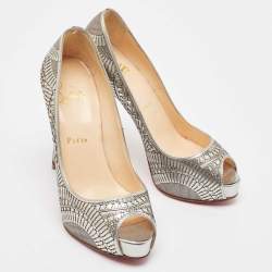 Pre Owned Christian Louboutin Grey Leather Suellena Platform Pumps 36.5