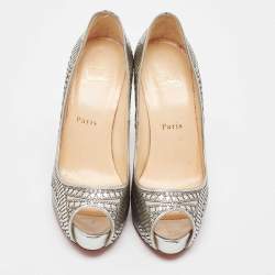 Pre Owned Christian Louboutin Grey Leather Suellena Platform Pumps 36.5