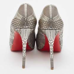 Pre Owned Christian Louboutin Grey Leather Suellena Platform Pumps 36.5