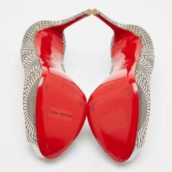 Pre Owned Christian Louboutin Grey Leather Suellena Platform Pumps 36.5