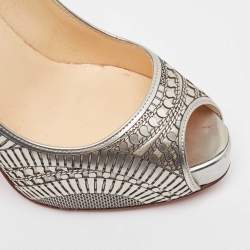 Pre Owned Christian Louboutin Grey Leather Suellena Platform Pumps 36.5